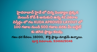 Prime East-Facing Open Plot for Sale in Hyderabad Highway – KUDA Approved Layout, Main Road Adjacent, ₹16,000 per Sq Yard